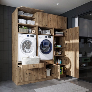 Roomart Waschmaschinenumbauschrank (Waschmaschinenschrank Trocknerschrank mit Schrankaufsätzen Waschturm)