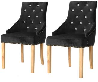 vidaXL Esszimmerstühle 2 Stk. Schwarz Eiche Massivholz und Samt 245511