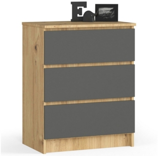 Home Collective Kommode 60 cm breit Holz Highboard Sideboard für Flur Schlafzimmer Wohnzimmer (Kommode Schlafzimmer Kommode mit Schubladen Holz Schrank), Kinderzimmer Organizer, 77 cm hoch mit 3 Schubladen Artisan Eiche-grau