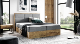 yourhouse24 Boxspringbett Wood II mit 2 Bettkästen, Doppelbett mit Bonell-Matratze + Topper