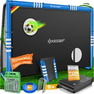 KESSER® Fußballtor für Garten robustes Outdoor Training Schusstraining UV-beständigem Netz, Stahlrahmen mit Polsterung, Erdhaken, Luftpumpe, Hüttchen, Montagezubehör für Kinder und Erwachsene Blau, 180cm, mit Torwand