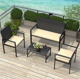 BIGZZIA Gartenlounge-Set Gartenmöbel-Set für den Außenbereich aus Rattan, 4-teilig, für 4 Personen, inklusive 1 Sofa, 2 Sessel, 1 Tisch