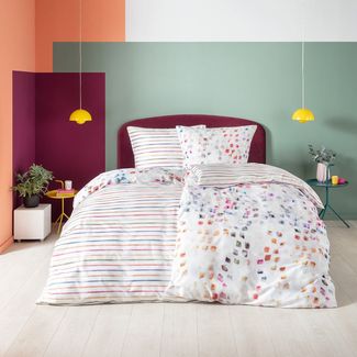Estella Mako-Satin Bettwäsche 135x200 Audrey Wende Tupfen Streifen weiß 4837-985