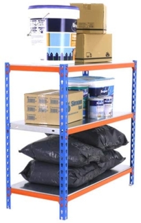 Simon Rack Schwerlastregal, 900 x 900 x 500 mm, Bis 180 kg Belastbar, 3 Verstellbare Ablagen, Kellerregal, Lagerregal, Blau/Orange/Verzinkt - Simonclick