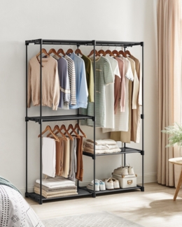 Songmics Kleiderschrank offen, Stahl, Kunststoff, Schwarz, 43 x 138 x 182 cm
