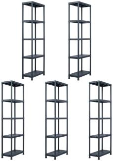 vidaXL Lagerregale 5 Stk. Schwarz 125 kg 60 x 30 x 180 cm Kunststoff