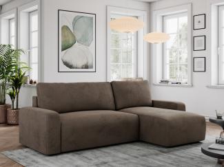 Ecksofa L-form, mit Schlaffunktion und Bettkasten - ARGOS, Braun, Velours