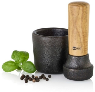 AdHoc Mörser aus Gusseisen und Holz CAMO, Reibmörser für Salz, Pfeffer und körnige Gewürze