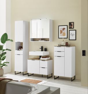 Badezimmer-Set >Denver< (4-tlg.) in weiß / Evoke Eiche Dekor - 220 x 195 x 35 (BxHxT)