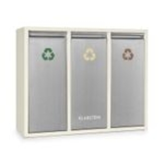 Klarstein Ordnungshüter 3 - Mülltrennsystem, Mülleimer, Mülltrenner, 45 Liter (3 x 15 L), Frontklappen mit Griff, Edelstahlgehäuse, farbliche Kennzeichnung, Recycling, creme-silber