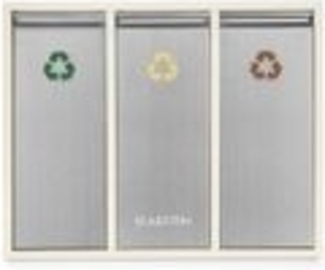 Klarstein Ordnungshüter 3 - Mülltrennsystem, Mülleimer, Mülltrenner, 45 Liter (3 x 15 L), Frontklappen mit Griff, Edelstahlgehäuse, farbliche Kennzeichnung, Recycling, creme-silber