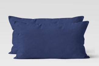 Müskaan - 2er Set Renforcé UNI Kissenhüllen Kopfkissen Garnitur 100% Baumwolle 40x80 cm navyblau