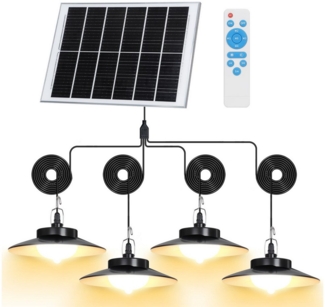 LMaxhome LED Solarleuchte Hängelampen Solar Deckenleuchte Outdoor, 5 Modi mit Fernbedienung IP65, Untrennbar - 4 Lampen, LED fest integriert, Warmweiß/Kaltweiß Wahlbar, mit Bewegungsmelder und 5m Kabel, Solarlampe für Garten, Terrasse