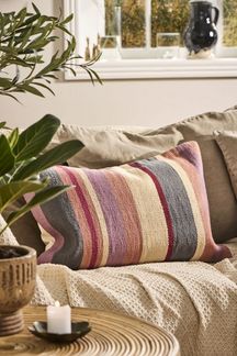 Laursen - Kissenbezug Kissenhülle 40x60cm Malve Rot Beige Grau Gestreift 6427-00