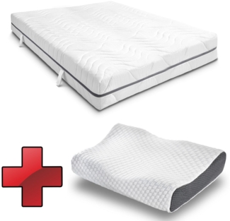 7 Zonen Viskoelastik-Matratze Sleezzz Smart 140 x 200 cm, Höhe 18 cm, Härtegrad H3 mit Air Memoryschaum + Sleezzz® Premium Gel-Kissen gratis