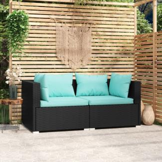 vidaXL 2-Sitzer-Sofa mit Kissen Schwarz Poly Rattan 317531