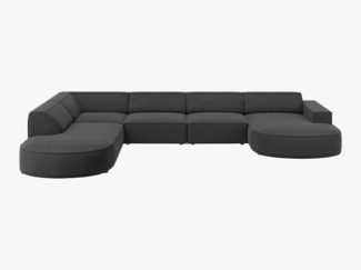 Micadoni 'Jodie' 7-Sitzer-Sofa, Panorama-Ecke, links gerundet, Samtstoff, Beinfarbe Black Plastic, Grau
