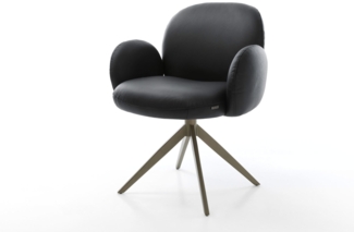 Drehstuhl Nube-Flex mit Armlehnen Echt-Leder Schwarz Kreuzgestell breit Effektfinish Titan 360° drehbar Wippfunktion Taschenfederkern