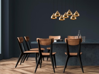 Vente-unique - Deckenleuchte höhenverstellbar - Metall - 7 Schirme - 88x114 cm - Goldfarben & Schwarz - SONITI
