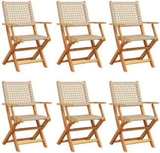 vidaXL Gartenstühle 6 Stk. Klappbar Beige Poly Rattan & Massivholz 3214563