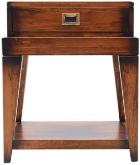 Casa Padrino Luxus Vintage Stil Beistelltisch Braun / Messing 54 x 54 x H. 64,5 cm - Quadratischer Nachttisch mit Schublade - Wohnzimmer Möbel - Schlafzimmer Möbel - Luxus Vintage Stil Möbel