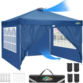 COBIZI Pavillon 3x3 UV-Schutz 50+ Wasserdicht Stabil Winterfest Blau