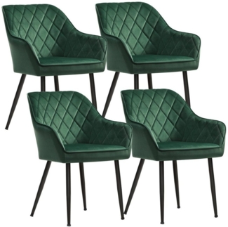 Esszimmerstuhl, 4er Set, Sessel, Polsterstuhl mit Armlehnen, Sitzbreite 49 cm, Metallbeine, Samtbezug, bis 120 kg belastbar, für Arbeitszimmer, Wohnzimmer, Schlafzimmer, grün LDC088C01-4