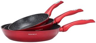 Edenberg Bratpfanne Pfannen-Set, Bratpfanne in 3 Größen, Geschmiedetes Aluminium, Aluminiumguss (3 Pfannen in verschiedenen Größen: 20 cm, 24 cm und 28 cm, in 3 stilvollen Farben – Schwarz, Rot und Grün, 3-tlg, Dieses Pfannenset ist das perfekte Gesche...