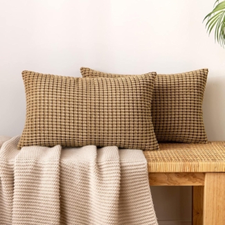 EMEMA Kordsamt Dekorative Sofakissenbezüge 2er Set 40x60 cm Braun