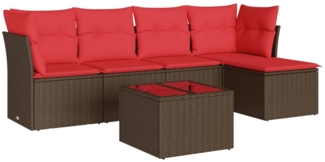 vidaXL 6-tlg. Garten-Sofagarnitur mit Kissen Braun Poly Rattan 3217574