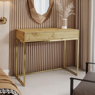 AX LIVING Moderner Schminktisch Lortie 80 Wotan Eiche goldenes Gestell