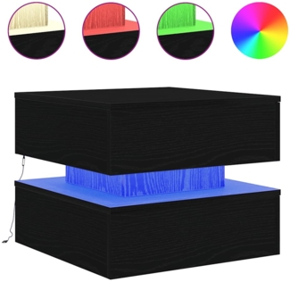 Couchtisch, Sofatisch mit LED-Leuchten Schwarz Eichen-Optik 50x50x40 cm