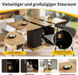 i@home Esstisch Teleskoptisch, Ausziehbarer Esstisch, platzsparender Küchentisch (Bis 60 kg belastbar, für Küche und Wohnzimmer), Esstisch mit drei Ablageebenen, 140×70cm, Schwarz