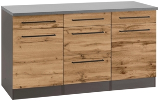 KOCHSTATION Unterschrank KS-Tulsa 150 cm breit, 2 Türen, 3 Schubkästen, 2 große Auszüge für Stauraum