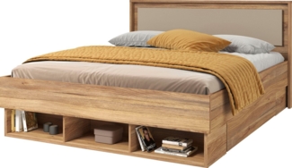 INOSIGN Bettgestell Wharton, 140, 160 oder 180cm Breite, Made in Europe (mit oder ohne Stauraumschubladen), Doppelbett mit offenen Regalen, FSC-zertifizierter Holzwerkstoff