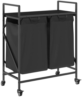 vidaXL Wäschekorb 2 Fächer mit Rädern Schwarze Eiche 859095