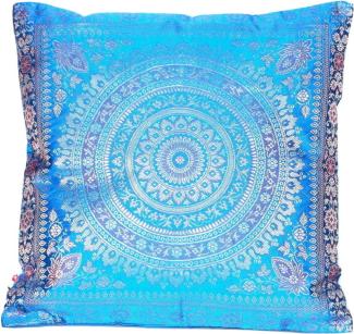 Handgewebter indischer Banarasi Seide Deko-Kissenbezug mit Extravaganten Mandala Design in Royalblau - 40 cm x 40 cm