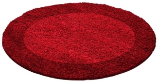 Homtex Hochflor-Teppich, Ø 120 cm Rund, Designer Hochflor Teppich mit zweifarbiger Bordüre, Modern und Elegant