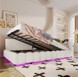 Ulife Polsterbett Daybett, Schlafsofa mit LED-Lichtleiste,USB-Anschluss, Typ-C (Ohne Matratze), mit hydraulischem Hebemechanismus, 140x200cm