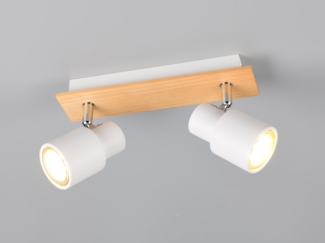 Deckenstrahler PIERRE 2-flammig aus Metall in Weiß mit Holz, Breite 31cm