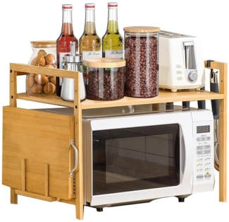 NUODWELL Regalelement Mikrowellen Regal, Microwave Stand mit Schneidebrettständer und Hacken, 2 Ebenen Erweiterbares Bamboo Mikrowellenständer