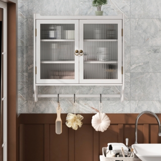 Hängeschrank Wandhängeschrank Glashängeschrank Wandschrank, mit Tuchhalter, Holz Glas, weiß braun,