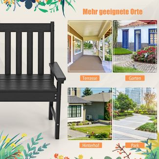 Gartenbank wetterfest Allwetter-Sitzbank aus HDPE Parkbank für 2-3 Sitzer Schwarz
