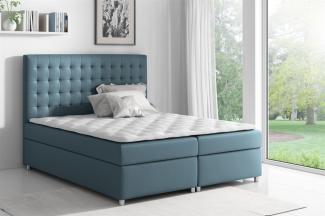 Boxspringbett CARIN Polyesterstoff Jeansblau 140x200 cm