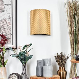 hofstein Wandleuchte Wandlampe aus Metall/Bast in Schwarz/Weiß/Naturfarben, Leuchte im Boho-Design mit Lichteffekt und Schalter am Kabel, E27