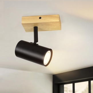 ZMH Deckenstrahler 1 Flammig Deckenleuchte Holz - Deckenlampe Flur Schwarz Metall Modern GU10 350°Deckenspot Drehbar für Wohnzimmer Schlafzimmer Küche,Ohne Leuchtmittel Max. 40W 2ER