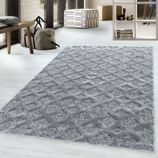 TaraCarpet Designteppich Designerteppich Tokio hoch-tief Struktur Gitter grau, rechteckig, Höhe: 20 mm, moderner scandi boho Gitter grau Wohnzimmer Schlafzimmer Flur 080x150