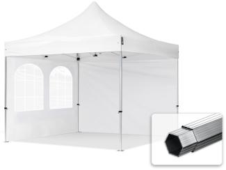 3x3 m Faltpavillon PROFESSIONAL Alu 40mm, Seitenteile mit Sprossenfenstern, weiß