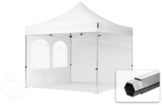 3x3 m Faltpavillon PROFESSIONAL Alu 40mm, Seitenteile mit Sprossenfenstern, weiß