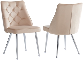 SeedWave Esszimmerstuhl 2er-Set, Hochwertiger Samtbezug, Ergonomische Geschwungene Rückenlehne, Retro Modernes Design, Silberne Metallbeine, Verstellbare Fußpads